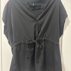 Black Women's Blouse with peplum Tie Detail